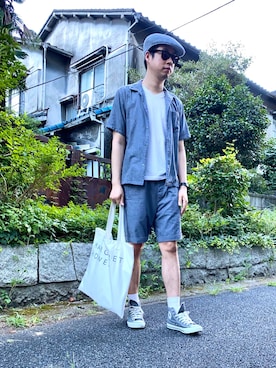 「semantic design（セマンティックデザイン）のアイテム（ハンチング/ベレー帽）」を使った、Nick さん（メンズ・178cm）の夏コーディネート