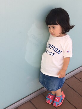 「Lee（リー）のアイテム（スカート）」を使った、tsumugiさん（キッズ・90cm）の夏コーディネート
