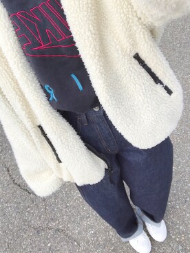 「Kastane（カスタネ）のリバーシブルボアブルゾン（ブルゾン）」を使った、ゆんさん（レディース・154cm）の冬コーディネート