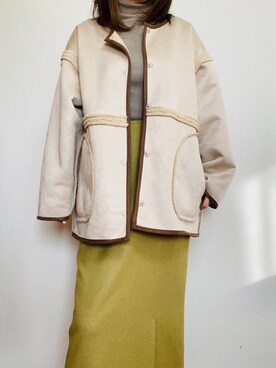 「パイピングコート」｜「アイテム（ムートンコート）」を使った、k✳︎mさん（レディース・157cm）の秋コーディネート