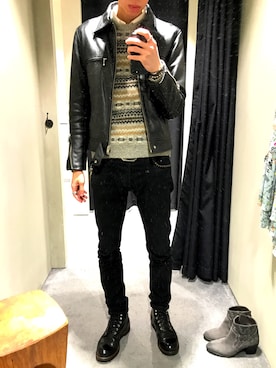 「JOURNAL STANDARD（ジャーナルスタンダード）のアイテム（ムートンコート）」を使った、VICTORSOXXXさん（メンズ・178cm）の冬コーディネート