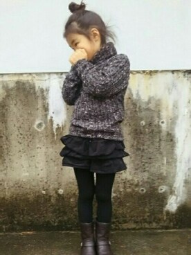 「GU（ジーユー）のアイテム（ブーツ、ブラウン系）」を使った、aanaiさん（キッズ・120cm）の冬コーディネート