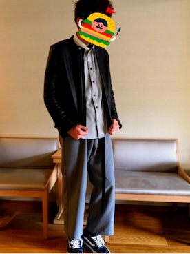 「HARE（ハレ）のレザーシングルライダース(HARE)（ライダースジャケット、ブラック系）」を使った、フルグラ専門店さん（メンズ・172cm）の春コーディネート