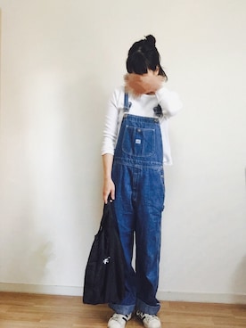 「ハーフアップ」｜「アイテム（オールインワン・サロペット）」を使った、nana....さん（レディース・159cm）の春コーディネート