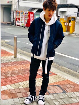 「新作」｜「アイテム（MA-1）」を使った、幽助さん（メンズ・180cm）の冬コーディネート