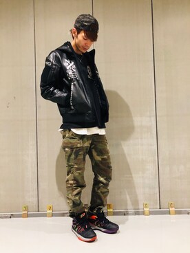 レザー フーディー ハロ/LEATHER HOODIE HALO【Avirex Military Camp