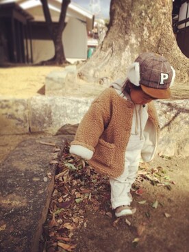 「ワントーンコーデ」｜「アイテム（ノーカラージャケット）」を使った、riiikaaa＊さん（キッズ・70cm）の冬コーディネート