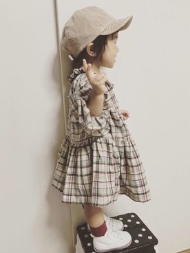 「handmade」｜「アイテム（キャップ）」を使った、riiikaaa＊さん（キッズ・80cm）の秋コーディネート