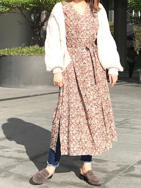 「DISCOAT（ディスコート）の太ケーブルカーディガン（カーディガン/ボレロ）」を使った、YUURIさん（レディース・156cm）の秋コーディネート