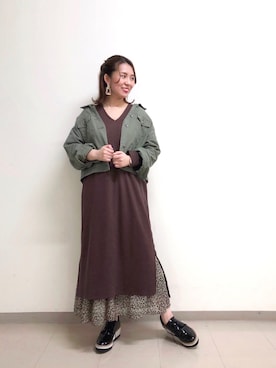 「ワッフルワンピース」｜YUURIさん（レディース・156cm）の秋コーディネート