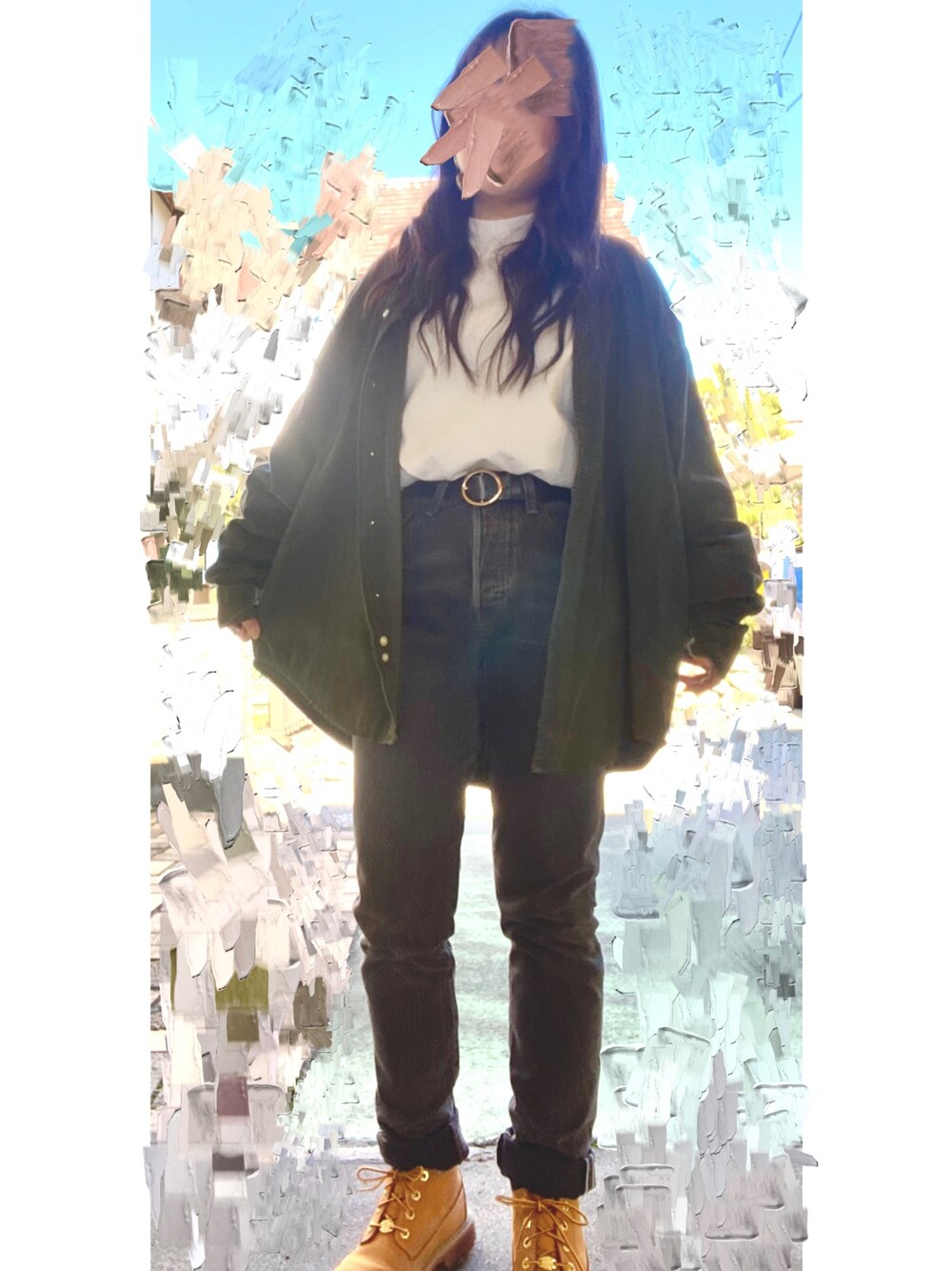「シンプル、お洒落さんとつながりたい、カジュアルコーデ、低身長コーデ、ラクチンコーデ、ootd、カジュアル、カーキ、パンツスタイル、ユニクロ」｜「不明のアイテム（シャツ/ブラウス、グリーン系）」を使った、Kohakuさん（レディース・149cm）の冬コーディネートの1枚目の写真