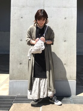 iwafuji harukaさんの「USコットン裾スリットワンピース/ロングTシャツ/チュニック/ビッグTシャツ」を使ったコーディネート