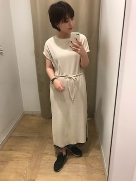 「ワッフルワンピース」｜iwafuji harukaさん（レディース・160cm）の夏コーディネート