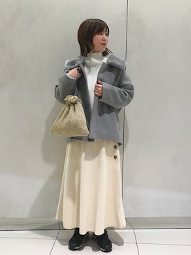 「DISCOAT（ディスコート）のアイテム（ノーカラージャケット）」を使った、iwafuji harukaさん（レディース・160cm）の冬コーディネート