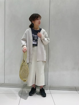 「DISCOAT（ディスコート）のアイテム（ノーカラージャケット）」を使った、iwafuji harukaさん（レディース・160cm）の冬コーディネート