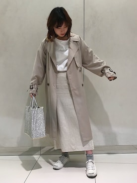 「DISCOAT（ディスコート）のアイテム（トレンチコート）」を使った、iwafuji harukaさん（レディース・160cm）の春コーディネート
