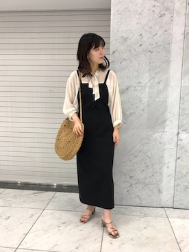 「DISCOAT（ディスコート）のアイテム（ジャンパースカート）」を使った、iwafuji harukaさん（レディース・160cm）の春コーディネート
