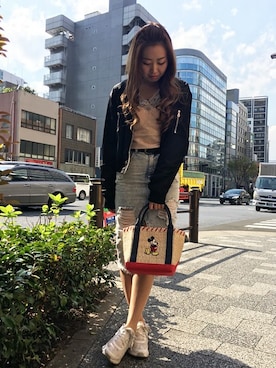 「トートバッグ」｜「アイテム（MA-1）」を使った、shioriさん（レディース・158cm）の春コーディネート