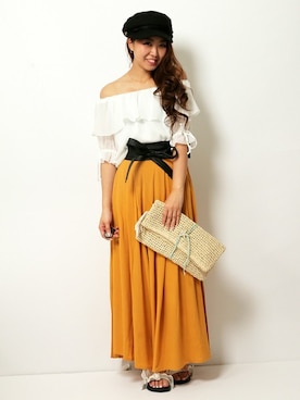 「アイテム（キャスケット）」を使った、shioriさん（レディース・158cm）の夏コーディネート