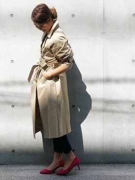 「VENCEEXCHANGE（ヴァンスエクスチェンジ）のアイテム（トレンチコート）」を使った、shioriさん（レディース・158cm）の春コーディネート