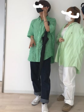 「ラルフローレンシャツ」｜「アイテム（帽子）」を使った、ナガモトミツルさん（メンズ・172cm）の夏コーディネート