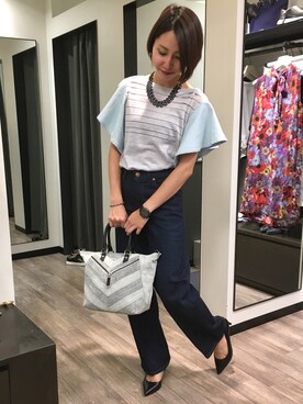 「DIESEL（ディーゼル）の00S2UQ0QASA（ニット/セーター、グレー系）」を使った、Misakiさん（レディース・158cm）の夏コーディネート