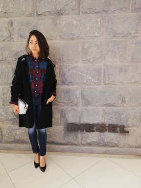 「DIESEL（ディーゼル）のレディース　パーカー ニットウール ガウンコート（その他アウター、ブラック系）」を使った、Misakiさん（レディース・158cm）の夏コーディネート