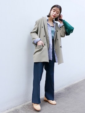 「リネンシャツ」｜「アイテム（その他アウター）」を使った、rikoさん（レディース・160cm）の春コーディネート