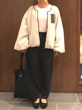 「ペタンコ靴」｜「アイテム（ブルゾン）」を使った、akさん（レディース・158cm）の冬コーディネート