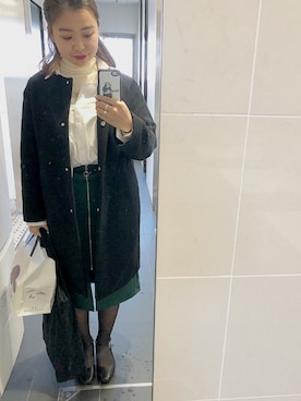 「UNIQLO（ユニクロ）のエクストラファインメリノリブタートルネックセーター（長袖）（ニット/セーター）」を使った、akさん（レディース・158cm）の冬コーディネート