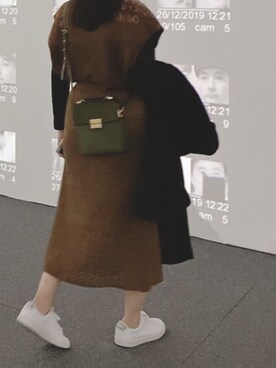 「HIROKO KOSHINO（ヒロココシノ）のアイテム（ステンカラーコート）」を使った、あズさん（レディース・162cm）の冬コーディネート