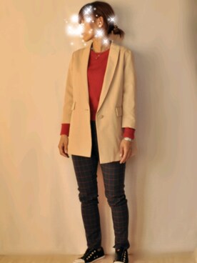 「ジャケットコート」｜「アイテム（スリッポン）」を使った、ぶらうに～さん（レディース・154cm）の秋コーディネート