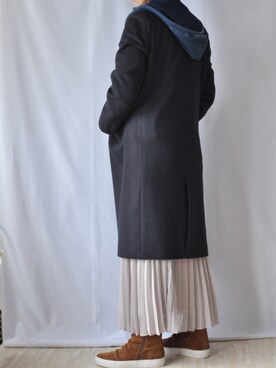 「アイテム（チェスターコート、ブルー系）」を使った、ぶらうに～さん（レディース・154cm）の冬コーディネート