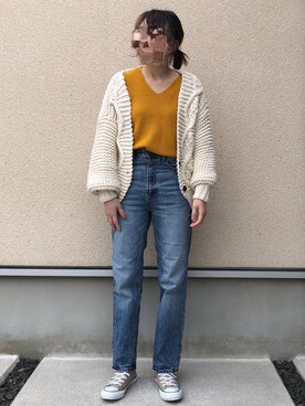 「ハイウエストストレートジーンズ」｜𝚔𝚘さん（レディース・160cm）の春コーディネート