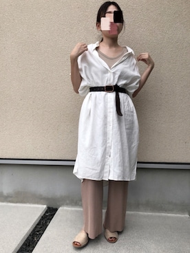 「UNIQLO（ユニクロ）のリネンブレンドロングシャツ（半袖）（シャツ/ブラウス）」を使った、𝚔𝚘さん（レディース・160cm）の夏コーディネート