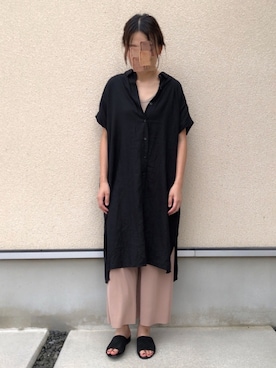 「UNIQLO（ユニクロ）のリネンブレンドロングシャツ（半袖）（シャツ/ブラウス）」を使った、𝚔𝚘さん（レディース・160cm）の夏コーディネート