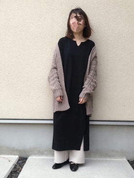 「リブニットパンツ」｜「アイテム（ワンピース/ドレス）」を使った、𝚔𝚘さん（レディース・160cm）の秋コーディネート