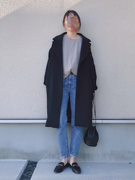 「ワッフル」｜「アイテム（チェスターコート）」を使った、𝚔𝚘さん（レディース・160cm）の冬コーディネート