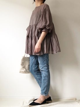 「MOUSSY（マウジー）のMVS SKINNY（デニムパンツ）」を使った、𝚔𝚘さん（レディース・160cm）の夏コーディネート
