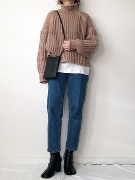 「sesenta（セセンタ）の【sesenta】足袋（タビ）ショートブーツ（7cmヒール）（ブーツ）」を使った、𝚔𝚘さん（レディース・160cm）の冬コーディネート