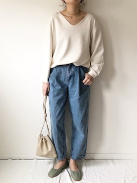 バレエシューズ グリーン系 を使った きれいめカジュアル の人気ファッションコーディネート Wear