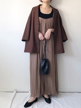 「シャツジャケット」｜「アイテム（オールインワン・サロペット）」を使った、𝚔𝚘さん（レディース・160cm）の春コーディネート