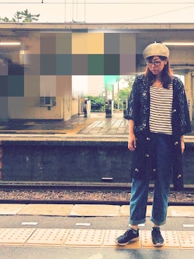 「マムジーンズ」｜「アイテム（ハンチング/ベレー帽）」を使った、I TSU KOさん（レディース・161cm）の夏コーディネート