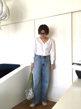 「UNIQLO（ユニクロ）のハイライズワイドストレートジーンズ（デニムパンツ）」を使った、I TSU KOさん（レディース・161cm）の夏コーディネート