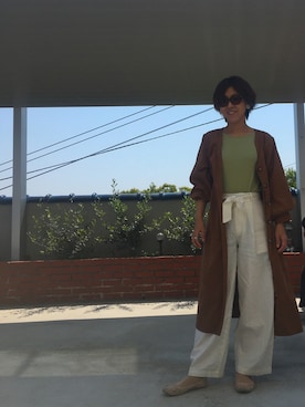 「UNIQLO（ユニクロ）のベルテッドリネンコットンワイドストレートパンツ(丈標準66～68cm）（その他パンツ）」を使った、I TSU KOさん（レディース・161cm）の春コーディネート