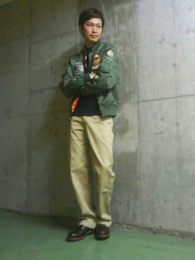 「schott（ショット）のアイテム（MA-1）」を使った、KENJI KUBOTAさん（メンズ・176cm）の冬コーディネート