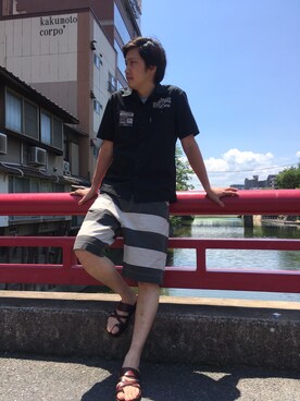 「schott（ショット）のSchott/ショット/ARMY FATIGUE BORDER SHORTS/アーミー ファティーグ ボーダー ショーツ（その他パンツ）」を使った、KENJI KUBOTAさん（メンズ・176cm）の春コーディネート