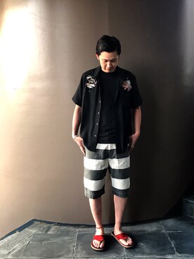 「schott（ショット）のSchott/ショット/ARMY FATIGUE BORDER SHORTS/アーミー ファティーグ ボーダー ショーツ（その他パンツ）」を使った、KENJI KUBOTAさん（メンズ・176cm）の夏コーディネート
