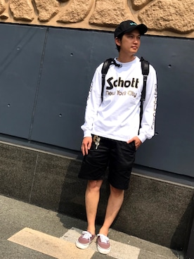 「ショット」｜「アイテム（キャップ）」を使った、KENJI KUBOTAさん（メンズ・176cm）の夏コーディネート