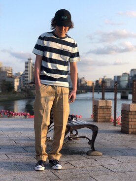 「ショット」｜「アイテム（キャップ）」を使った、KENJI KUBOTAさん（メンズ・176cm）の春コーディネート